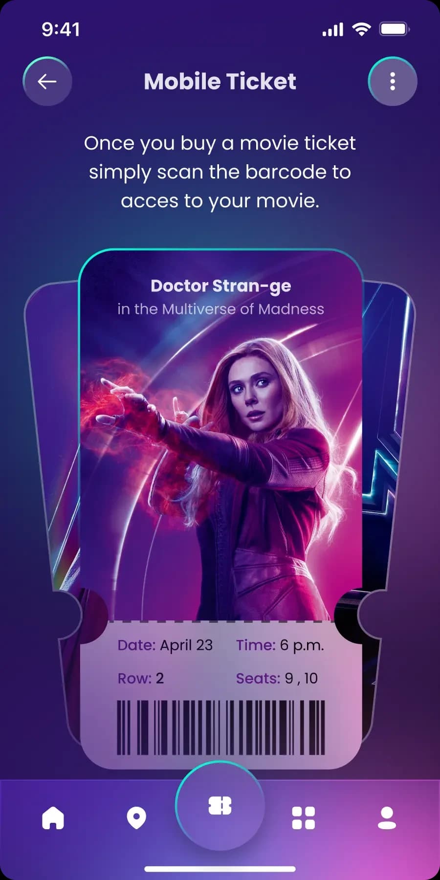 Ticket with a clearly highlighted selected time.