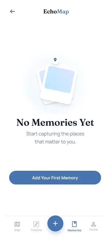 The empty map before any memory is saved, explaining what the app will do with a memory before asking for one.