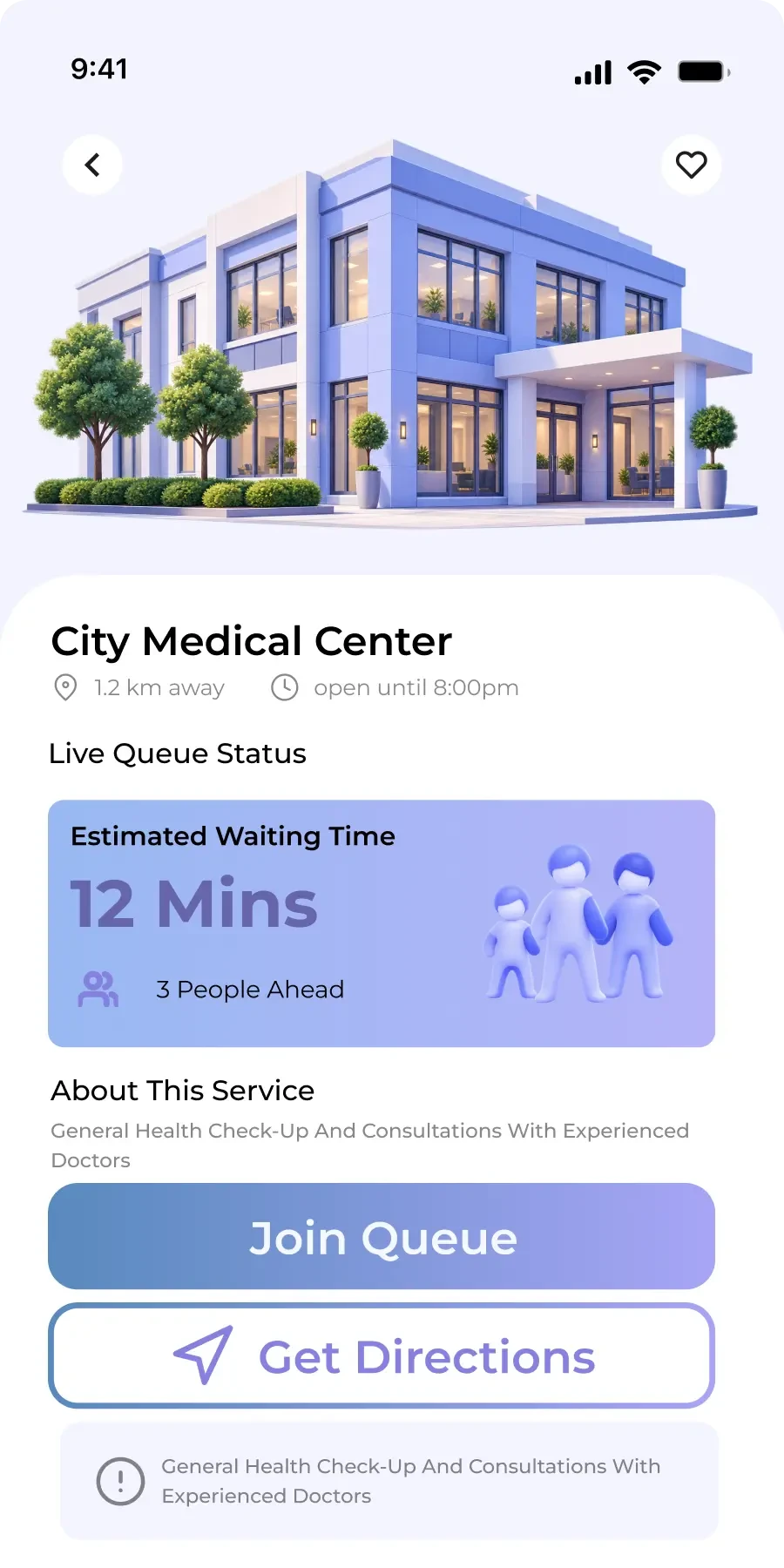 QueueLess join confirmation screen showing the secured place in the queue.
